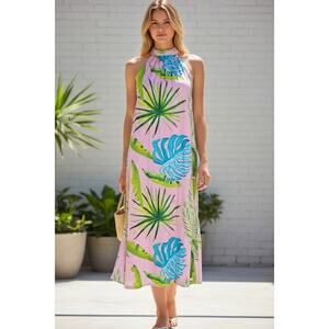 Holly Shae Design June Halterneck Midi Sleeveless Dress in Palm Size XS/M